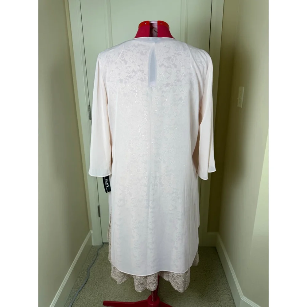 NWT Women's SLNY Plus 16 Blush Lace Sequin Midi Dress with Shrug 2PC Set